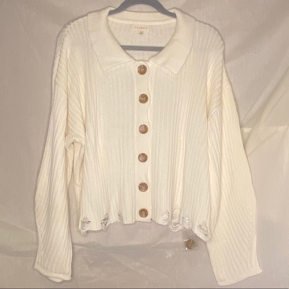 Lane201 Distressed Button-Up Cardigan
